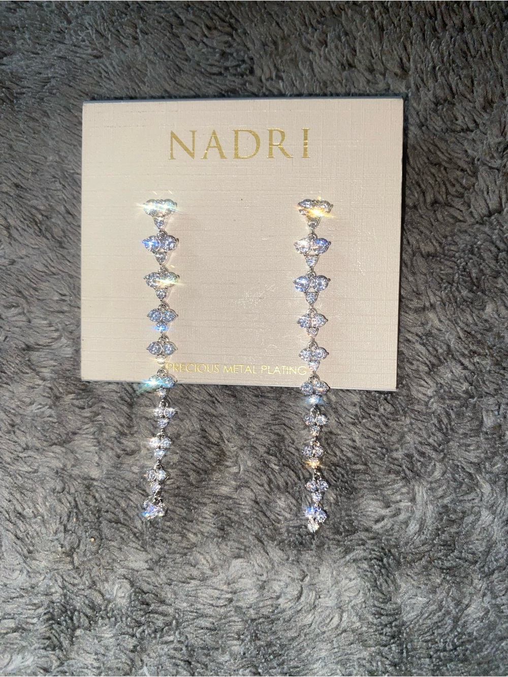 NADRI Silver Linear Crystal Drop Earrings - Sparkling Clear Stones